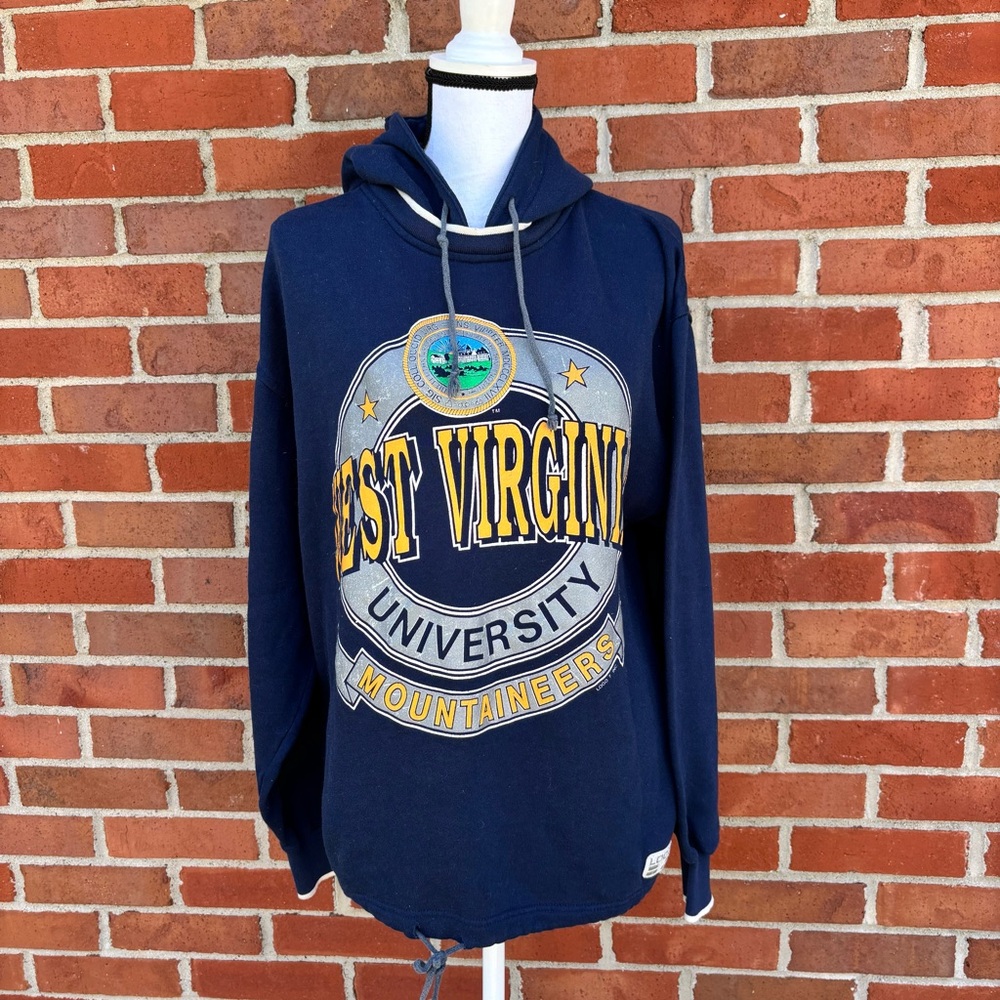 Vintage Logo 7 West Virginia University Blue & Gold Hooded Sweatshirt Medium